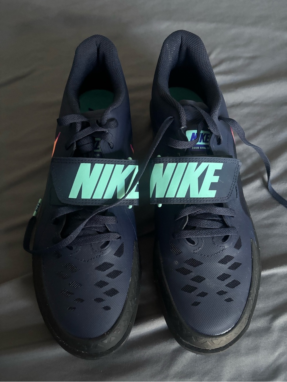 Nike Track and Field Navy throwing shoes  with Mint Green Logo Strap